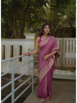 Lush Glam - Purple Jacquard Saree with Unstitched Blouse