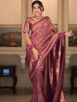 Lush Glam - Purple Sophisticated Jacquard Saree with Unstitched Blouse