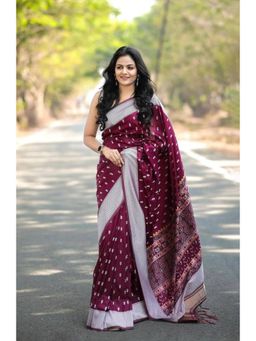 Lush Glam - Wine All-Eyes-On-You Jacquard Saree with Unstitched Blouse