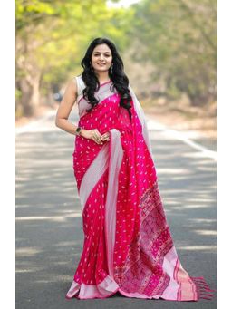 Lush Glam - Pink All-Eyes-On-You Jacquard Saree with Unstitched Blouse