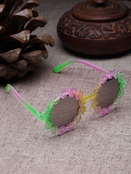 Stol'N - Colour Gradient Round Shaped Floral Rim Detailed Sunglasses-Green