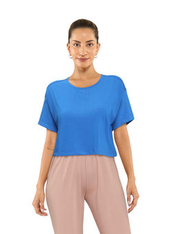 Blissclub - Navy Blue Boxy Crop Softest Tee