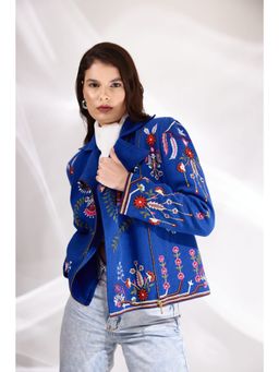 BETRUE - Royal Blue Embroidered Relaxed Biker In Handloom Herringbone Cotton