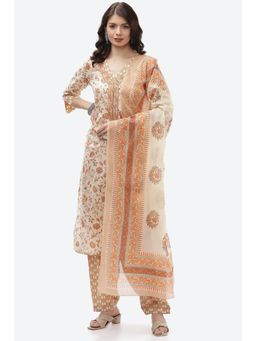 Biba - Beige Cotton Unstitched Suit (Set of 3)