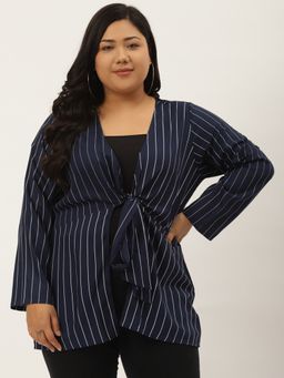 theRebelinme - Womens Navy Blue & White Striped Tie-up Top