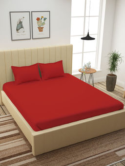 Story@Home - 300 TC 100% Cotton King Size Bedsheet with 2 Pillow Covers - Red