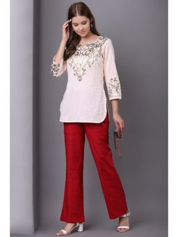 Lakshita - Red Long Bell Bottom Solid Trouser