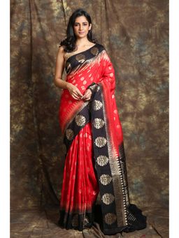 Arhi - Red Silk Handwoven Soft Nakshi Motifs Saree with Unstitched Blouse