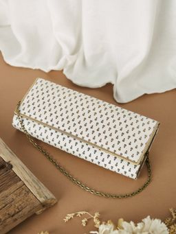 Fabindia - White Fabric Floral Printed Clutch