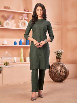 Anubhutee - Women Light Green Stripes Kurta & Pant (Set of 2)