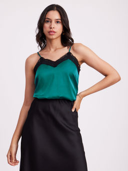 FableStreet - Satin Lace Camisole - Teal