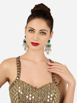 Zaveri Pearls - Green Stones Diamonds Antique Statement Dangle Earring-Zpfk21952