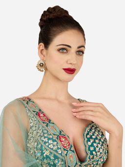 Zaveri Pearls - Peacock Green Stones Embellished Flower Ghungroo Drop Earring-Zpfk22106