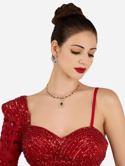 Zaveri Pearls - Green Cubic Zirconia Contemporary Necklace and Earring Set-ZPFK22232