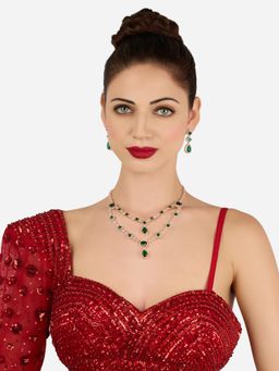 Zaveri Pearls - Green Cubic Zirconia Layered Necklace and Earring Set-ZPFK22233