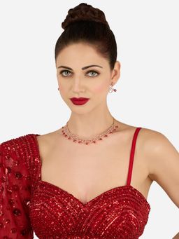 Zaveri Pearls - Pink Cubic Zirconia Contemporary Necklace and Earring Set-ZPFK22234