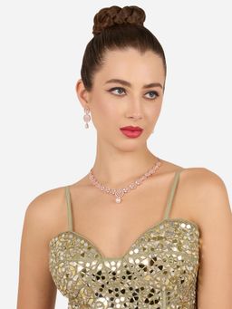 Zaveri Pearls - Rose Gold Cubic Zirconia Contemporary Necklace and Earring Set-ZPFK22235