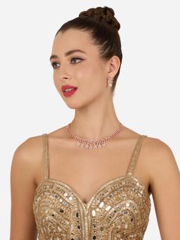 Zaveri Pearls - Rose Gold Cubic Zirconia Contemporary Necklace and Earring Set-ZPFK22236