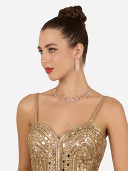 Zaveri Pearls - Rose Gold Cubic Zirconia Contemporary Necklace and Earring Set-ZPFK22237