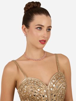 Zaveri Pearls - Rose Gold Cubic Zirconia Contemporary Necklace and Earring Set-ZPFK22238