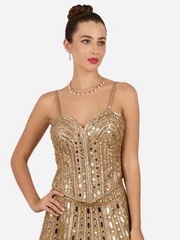 Zaveri Pearls - Rose Gold Cubic Zirconia Contemporary Necklace and Earring Set-ZPFK22239