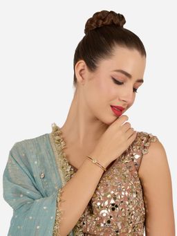 Zaveri Pearls - Red Enamel Dazzling Cubic Zirconia Brass Kada Bracelet-Zpfk22241