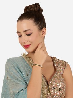 Zaveri Pearls - Red Green Enamel Dazzling Cubic Zirconia Brass Kada Bracelet-Zpfk22242
