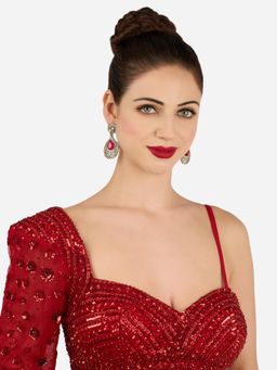 Zaveri Pearls - Red Stone Diamonds Antique Plating Dangle Earring-Zpfk22243