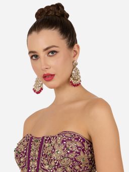 Zaveri Pearls - Rani Pink Beads Drop Stones Antique Plating Dangle Earring-Zpfk22244