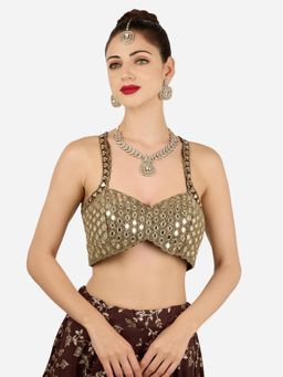 Zaveri Pearls - Antique Gold Diamonds Stones Necklace Earring Maangtikka Set-Zpfk22245