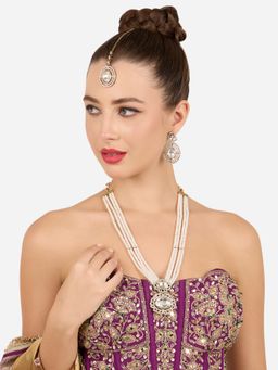 Zaveri Pearls - Antique Gold Multistrand Necklace Earring Maangtikka Set-Zpfk22249