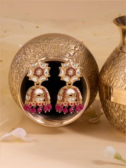 Zaveri Pearls - Maroon Stones Beads Embellish Antique Plating Jhumka Earring-Zpfk22251