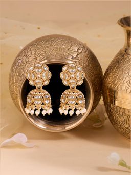 Zaveri Pearls - Gold Tone Stones Beads Embellished Antique Jhumka Earring-Zpfk22252