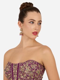 Zaveri Pearls - Rani Pink Beads Stones Embellished Antique Jhumka Earring-Zpfk22253