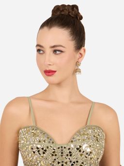 Zaveri Pearls - Gold Tone Stones Beads Embellished Antique Jhumka Earring-Zpfk22255