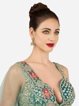 Zaveri Pearls - Pink Beads Dazzling Stones Embellished Antique Jhumka Earring-Zpfk22256