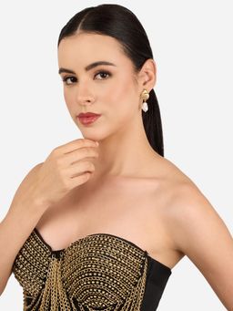 Zaveri Pearls - Gold Tone Seashell Contemporary Baroque Pearl Drop Earring-Zpfk22259