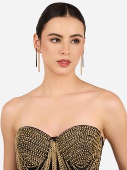Zaveri Pearls - Pack of 2 Black and Gold Contemporary Style Drop Earrings-ZPFK22260