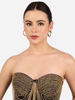 Zaveri Pearls - Gold Tone Contemporary Style Semi Hoop Studs Earring-Zpfk22264