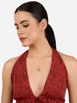 Zaveri Pearls - Turquoise Blue and Yellow Enamel Turtle Pendant With Chain-ZPFK22269