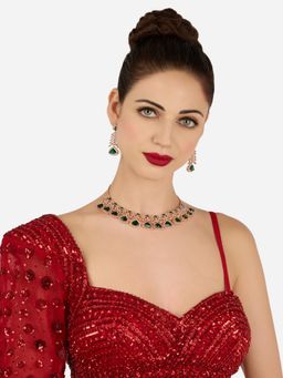 Zaveri Pearls - Green Cubic Zirconia Contemporary Necklace and Earring Set-ZPFK22273