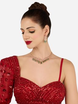 Zaveri Pearls - Green Cubic Zirconia Contemporary Necklace and Earring Set-ZPFK22274