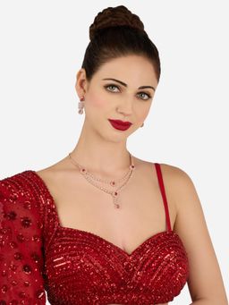Zaveri Pearls - Pink Cubic Zirconia Contemporary Layer Necklace and Earring Set-ZPFK22276