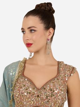 Zaveri Pearls - Pink Stone Silver Plating Kashmiri Ghungroo Dangler Earring-ZPFK22277