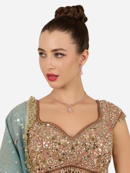 Zaveri Pearls - Rose Gold Cubic Zirconia Contemporary Necklace and Earring Set-ZPFK22279