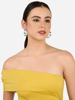 Zaveri Pearls - Blue Enamel Hexagon Contemporary Semi Hoop Studs Earring-Zpfk22283