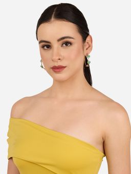 Zaveri Pearls - Mint Green Hearts Orange Stars Enamel Semi Hoop Earring-Zpfk22284