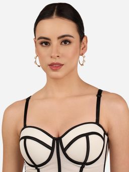 Zaveri Pearls - White Enamelled Flowers Diamonds Semi Hoop Earring-Zpfk22285