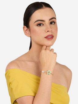 Zaveri Pearls - Mint Green Enamel Flower Pearl Contemporary Cuff Bracelet-Zpfk22287