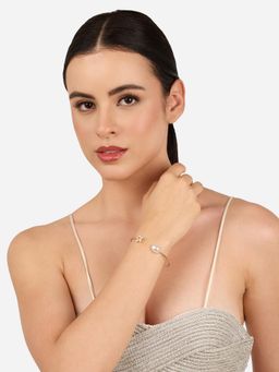Zaveri Pearls - White Enamel Flower Pearl Embellish Western Cuff Bracelet-Zpfk22288